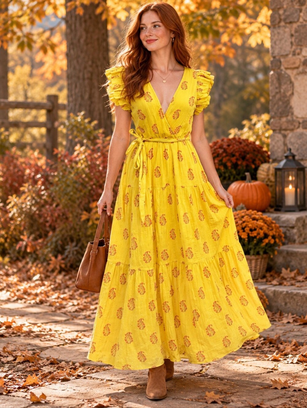 A Loves A Anthropologie Lemon Yellow Floral Maxi Dress Ruffle Sleeves XS Fall